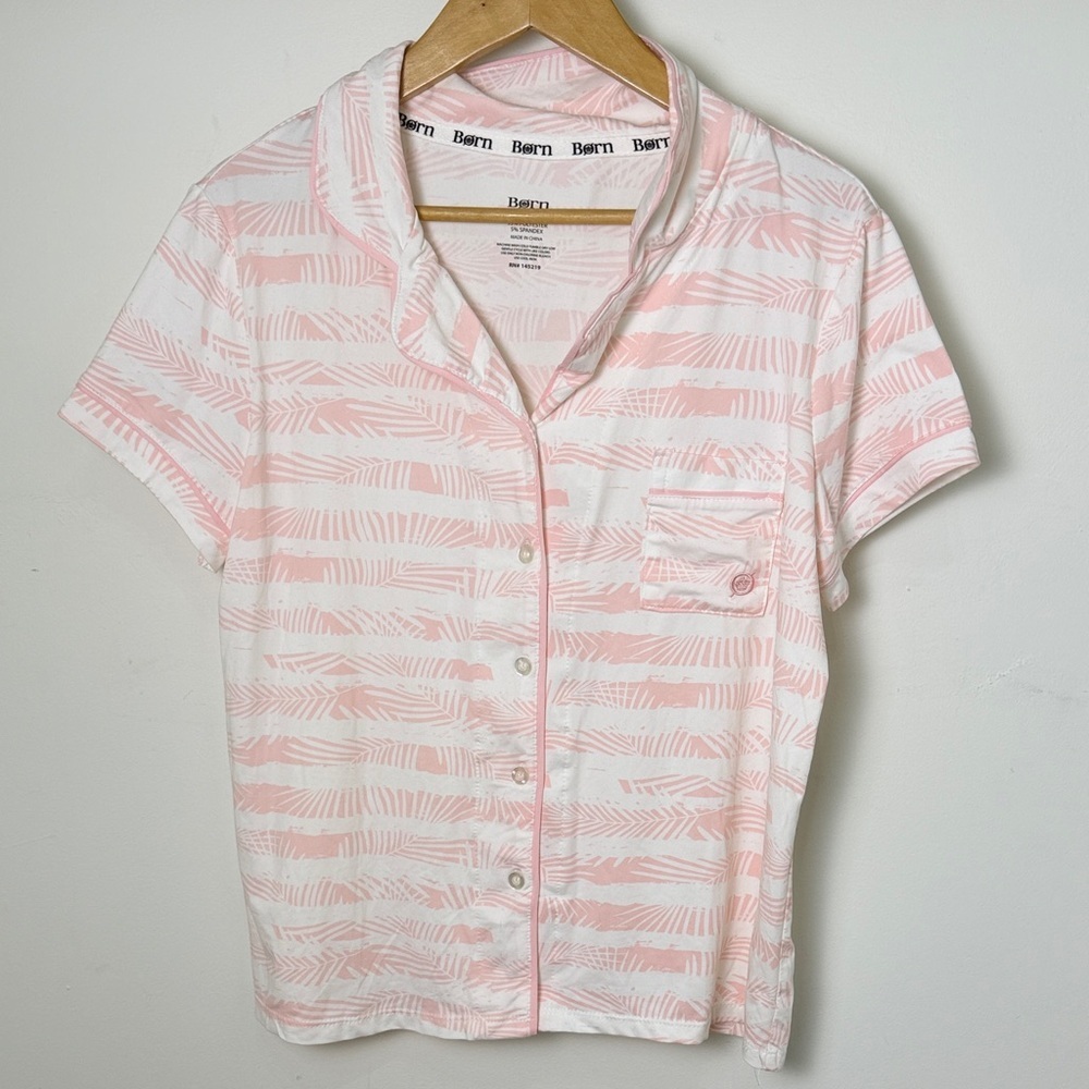 Born Light Pink and White Button Down Pajama Shirt Size L NWT